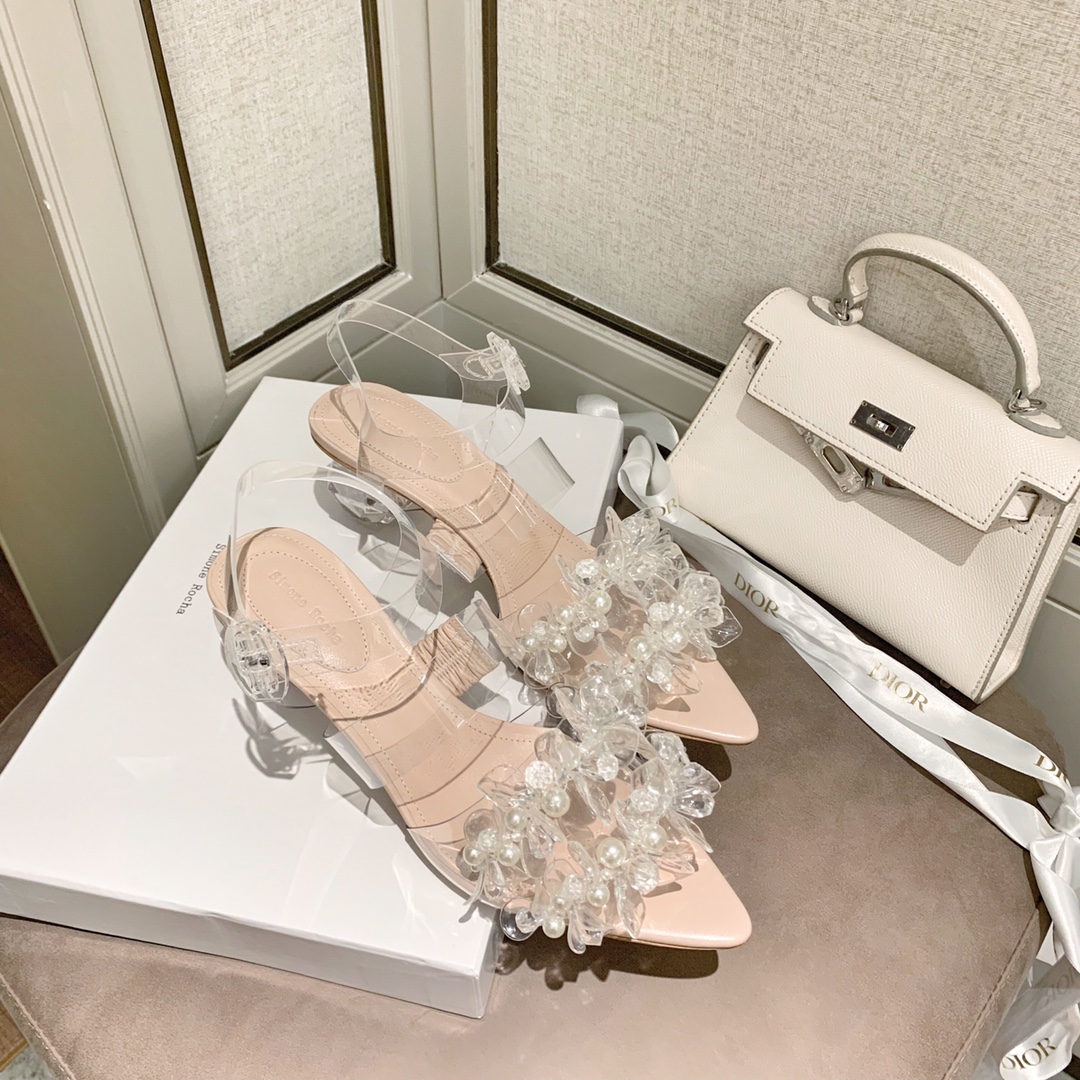 Simone rocha 2020 pearl crystal petals crystal heel sandals leather outsole