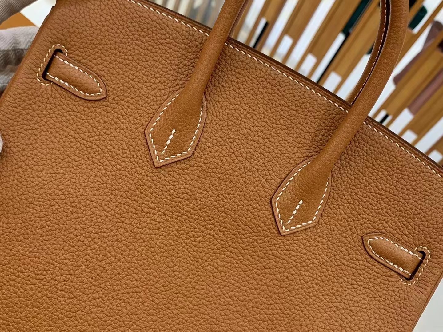 Birkin gold brown and silver buckle togo French original beeswax thread