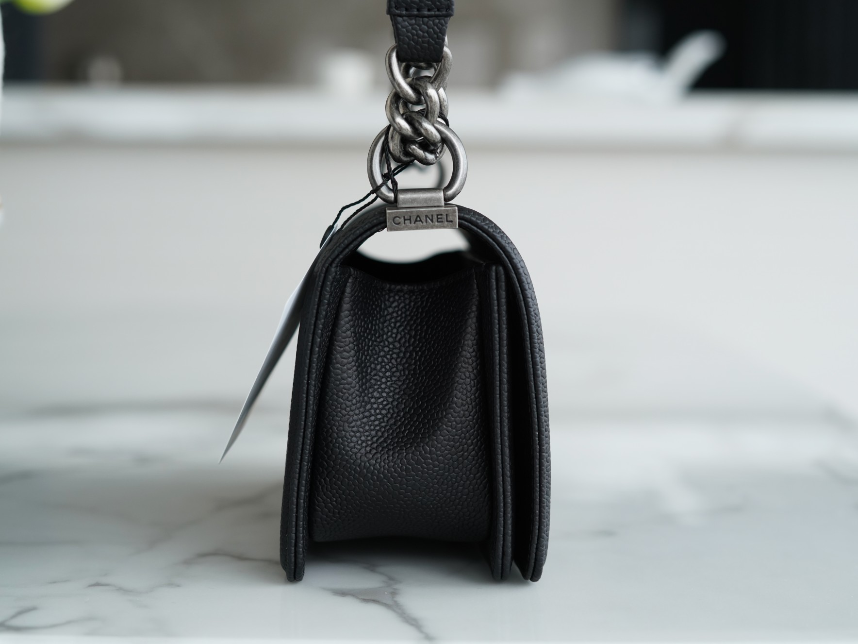 𝗖𝗵𝗮𝗻𝗲𝗹 𝗟𝗲𝗯𝗼𝘆 Imported custom caviar calfskin:Large ball pattern Small  Black Silver