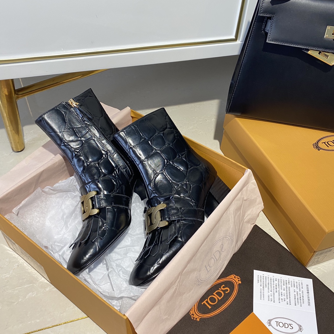 TOD'S 𝙏𝙊𝘿𝙎 Todds Thick heel short boots 2020 autumn and winter new women's shoes ladies cowhide fashion ankle boots