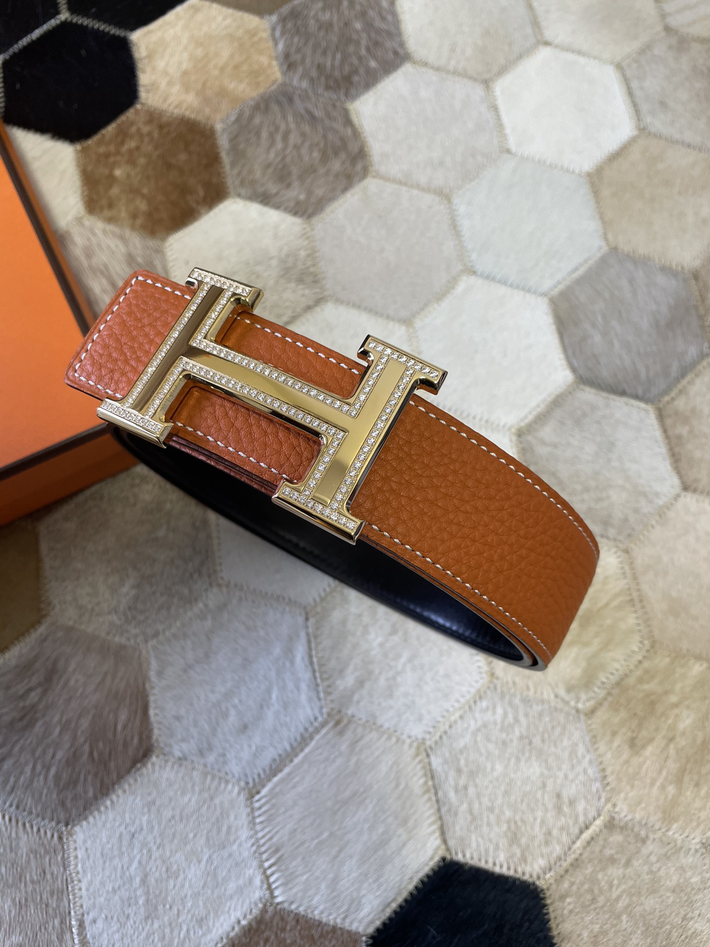 Hermes stainless steel double row diamond hanging buckle