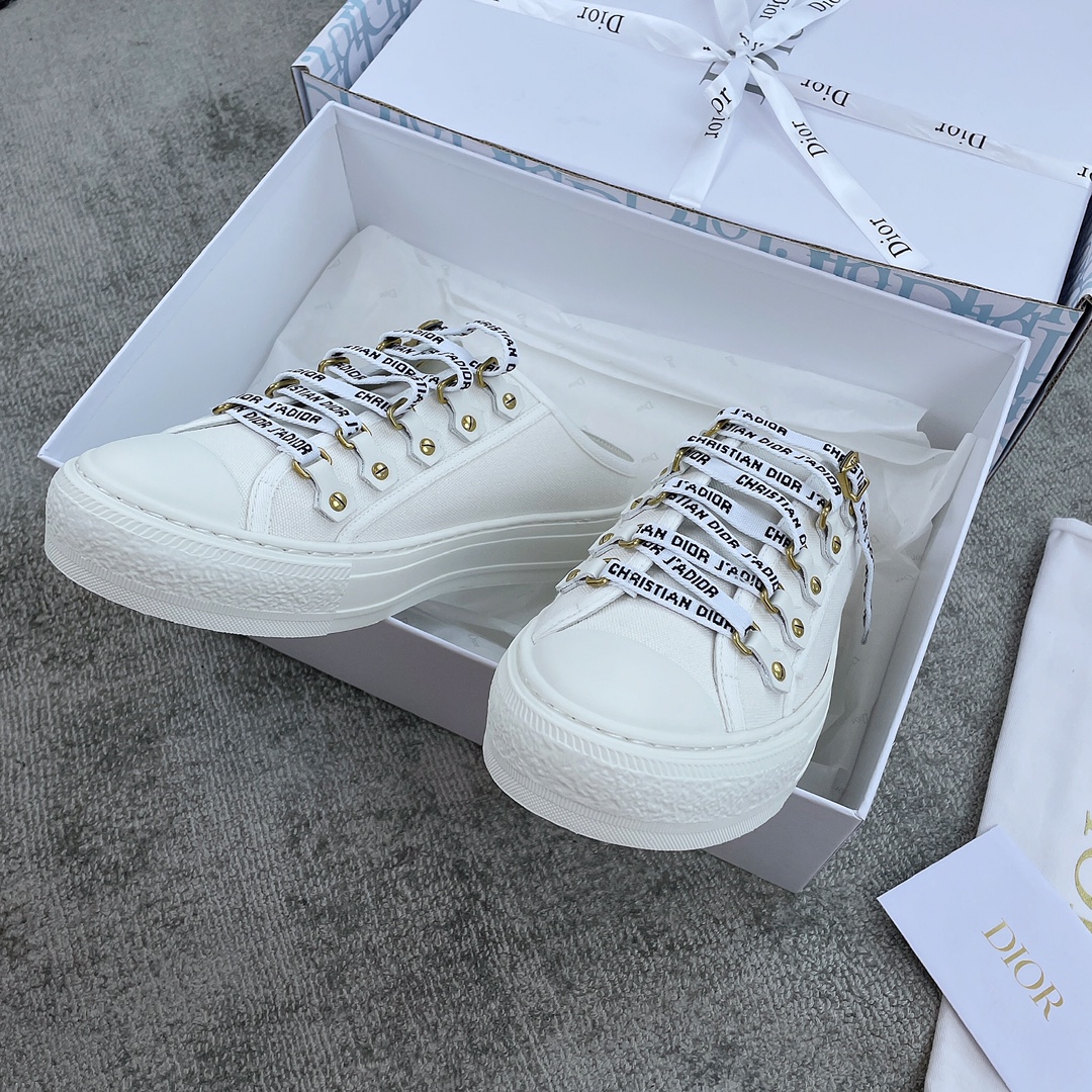 DIOR Canvas half slipper Water-dyed sheepskin lining TPU sole White canvas