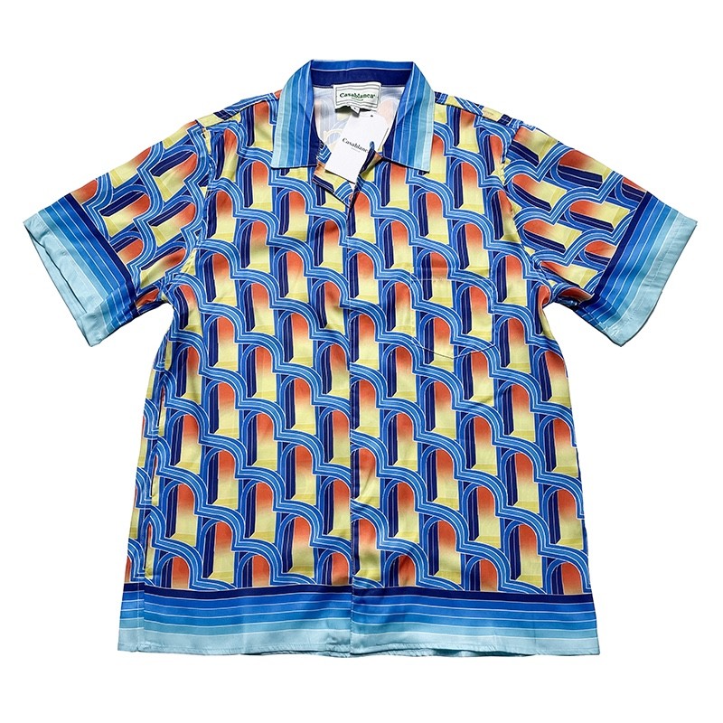 Casablanca Dream Gate, White twill silk short sleeve shirt