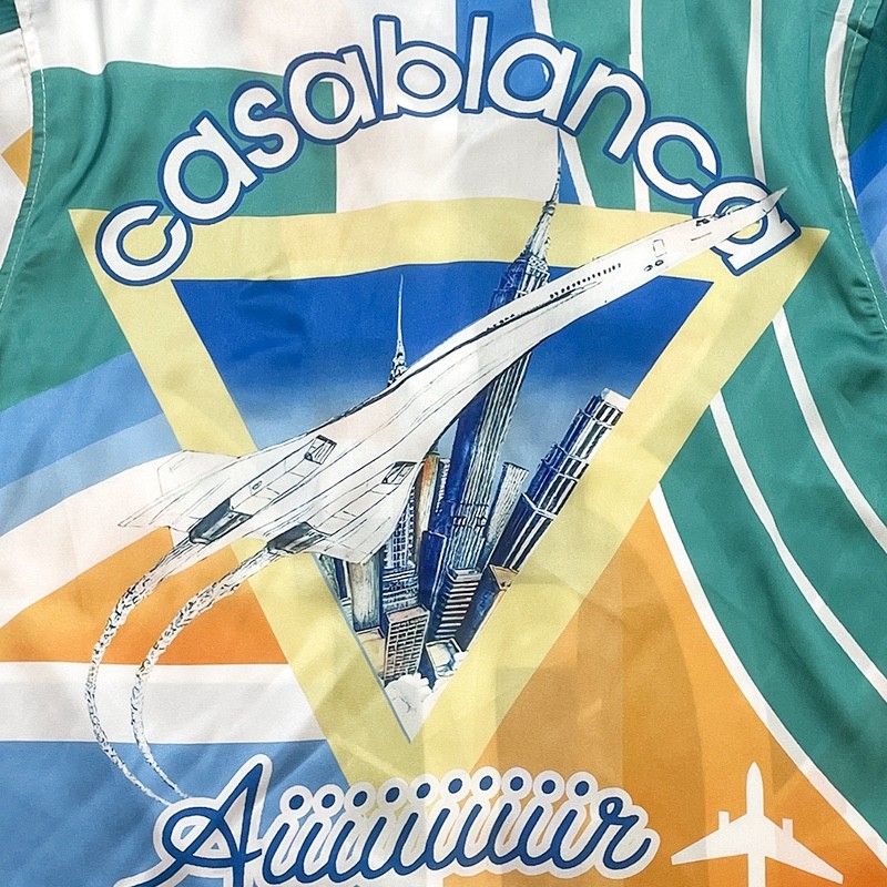 Casablanca Painted Plaid aircraft printed silk casual short-sleeved shirt