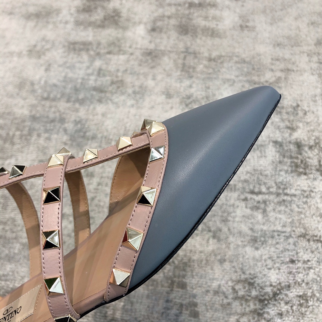 Valentino VT Collection Three Strap Flat Heel Slipper Haze Blue