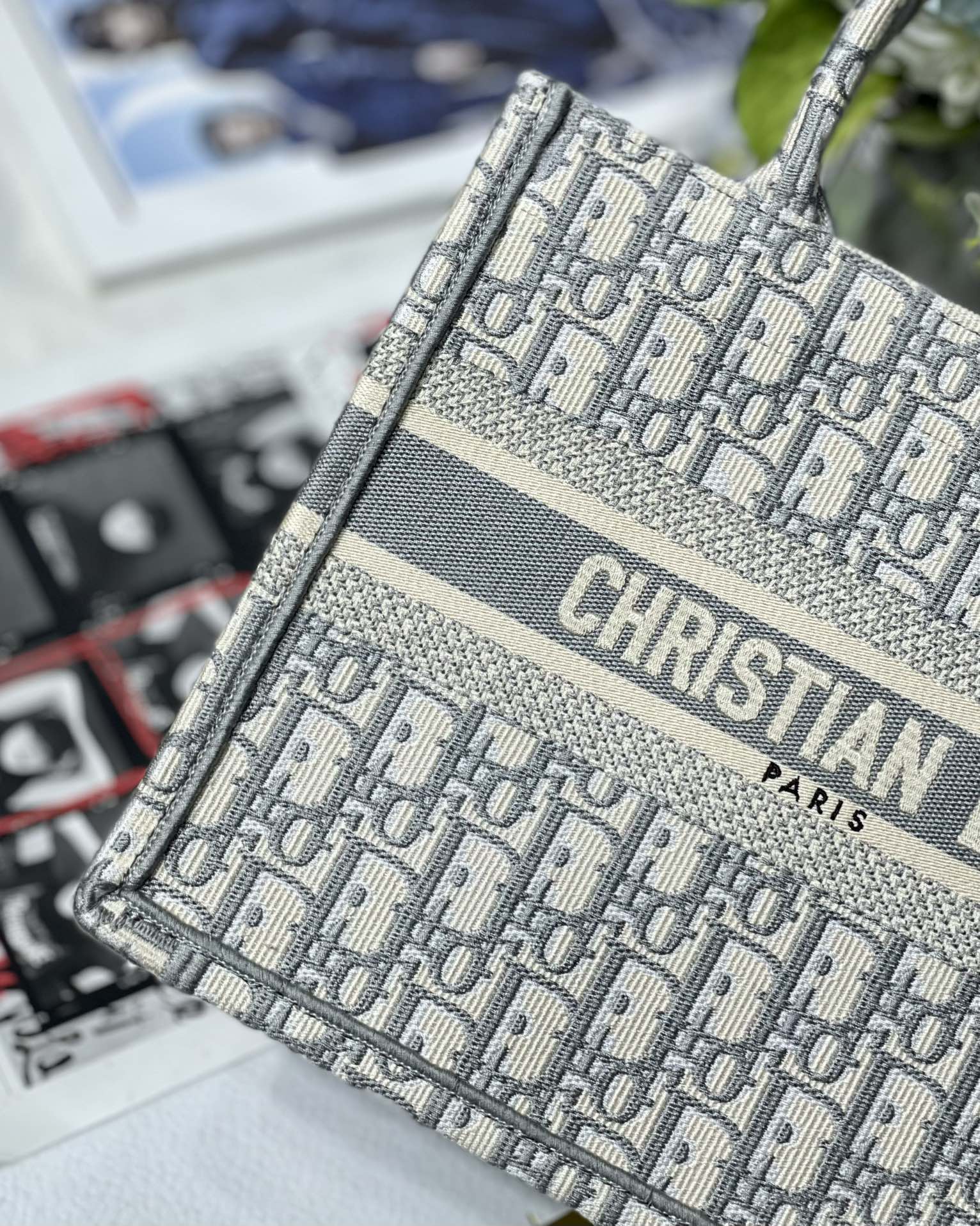 DIOR TOTE Classic Grey Embroidery