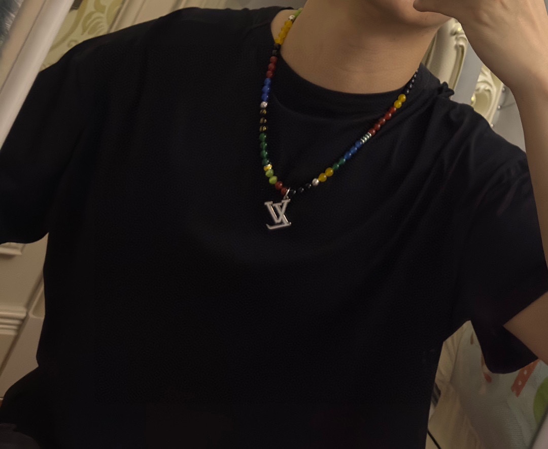 Louis Vuitton multi-element onyx thai silver style necklace couple's matching rock punk thai silver style