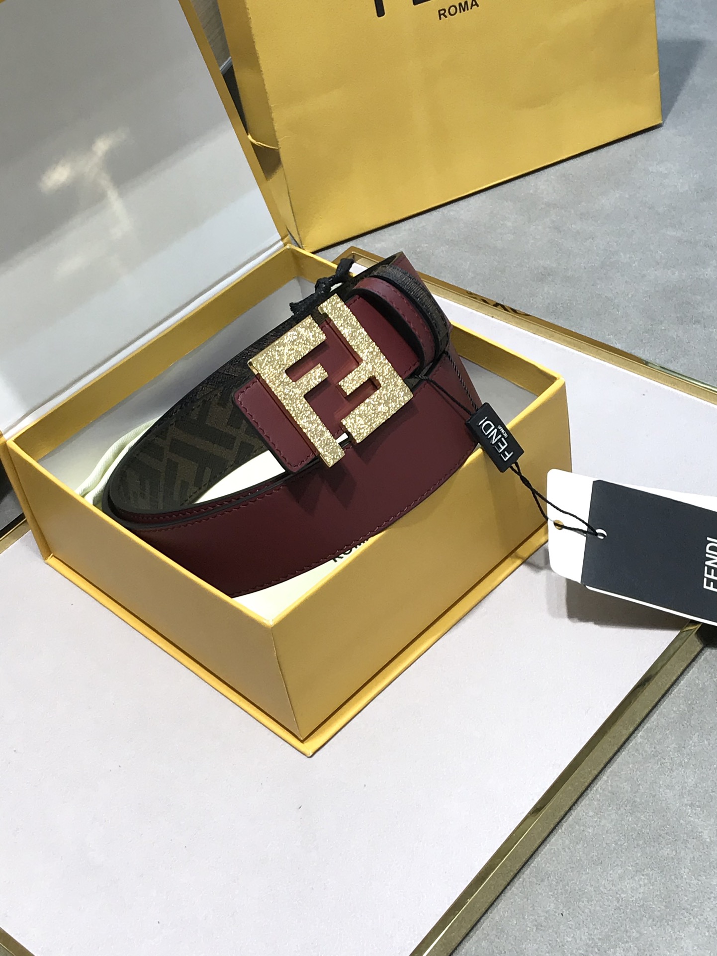 FENDI original water drop pattern double color rivet buckle