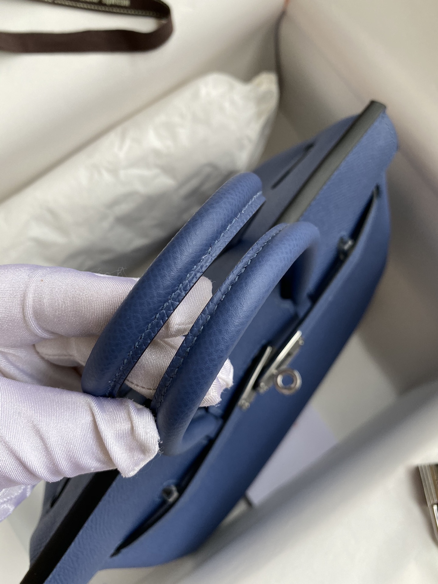 Birkin 25cm Epsom Leather Onyx Blue Silver Buckle