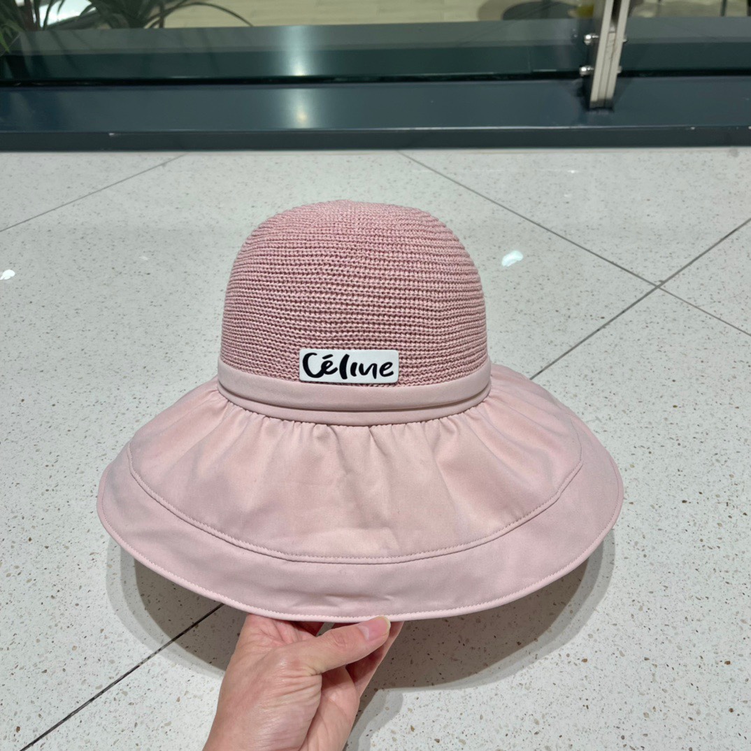 Celine summer new splicing large eaves sunshade fisherman hat outdoor sunscreen ice silk basin hat women