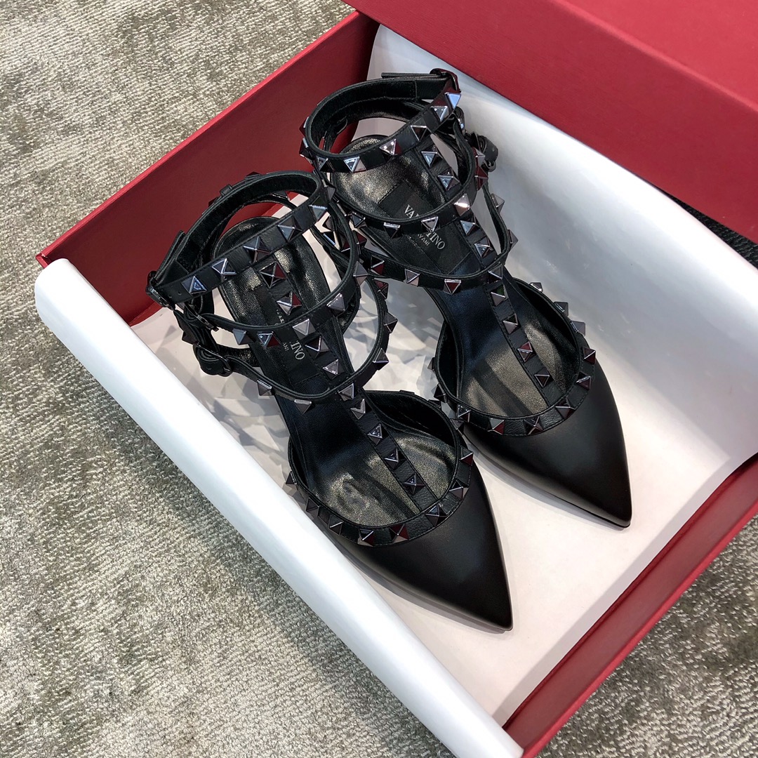 Valentino VT Collection Triple Strap Mid Heel 6.5cm Black
