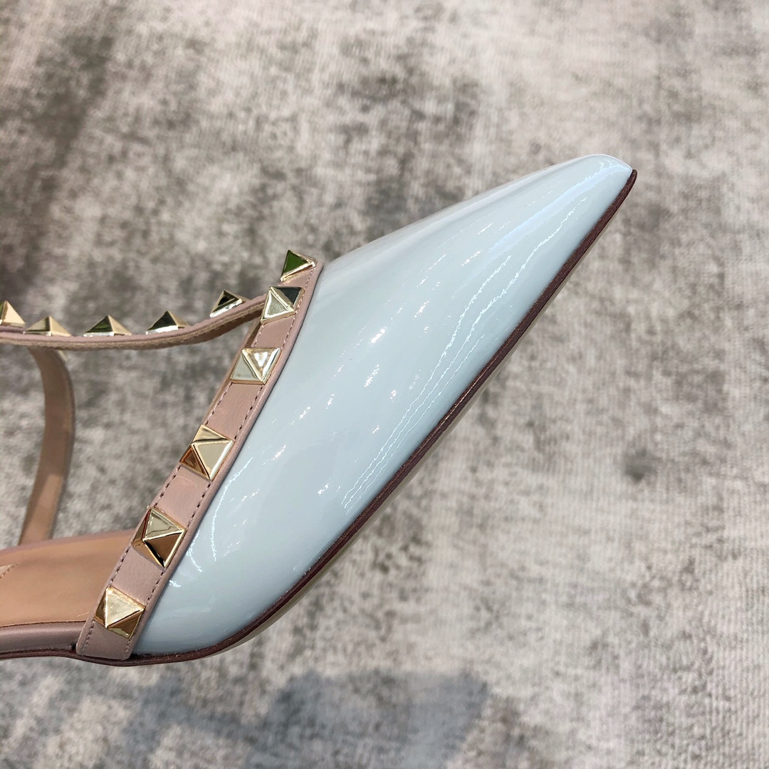 Valentino VT Collection Triple Strap Mid Heel 6.5cm Patent Leather Blue