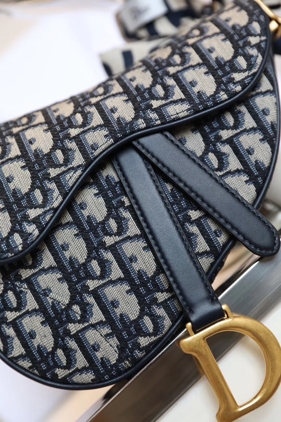 Dior Oblique Old Flower Saddle Handbag