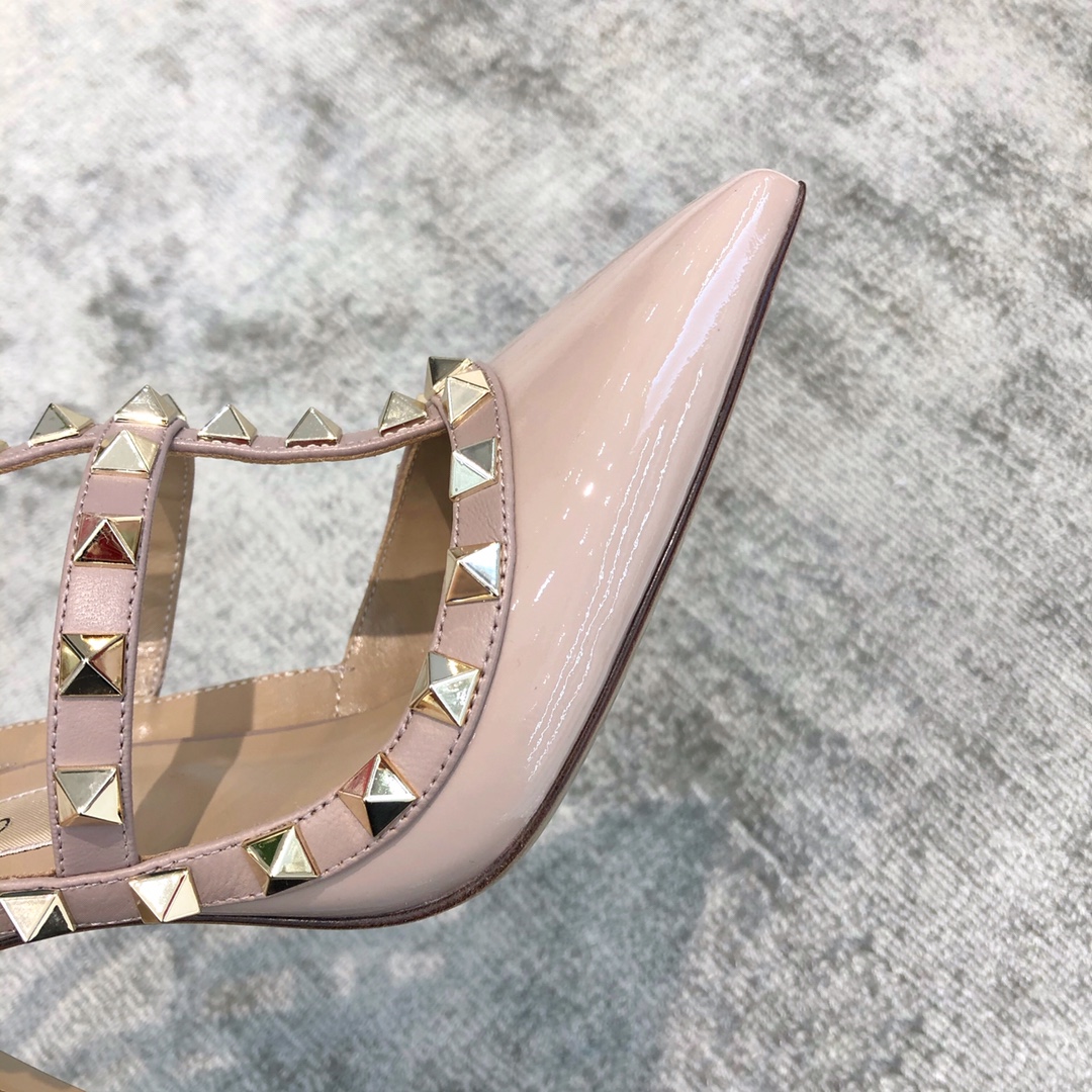 Valentino VT Collection Two Strap Mid Heel 10cm Patent Leather Nude Pink
