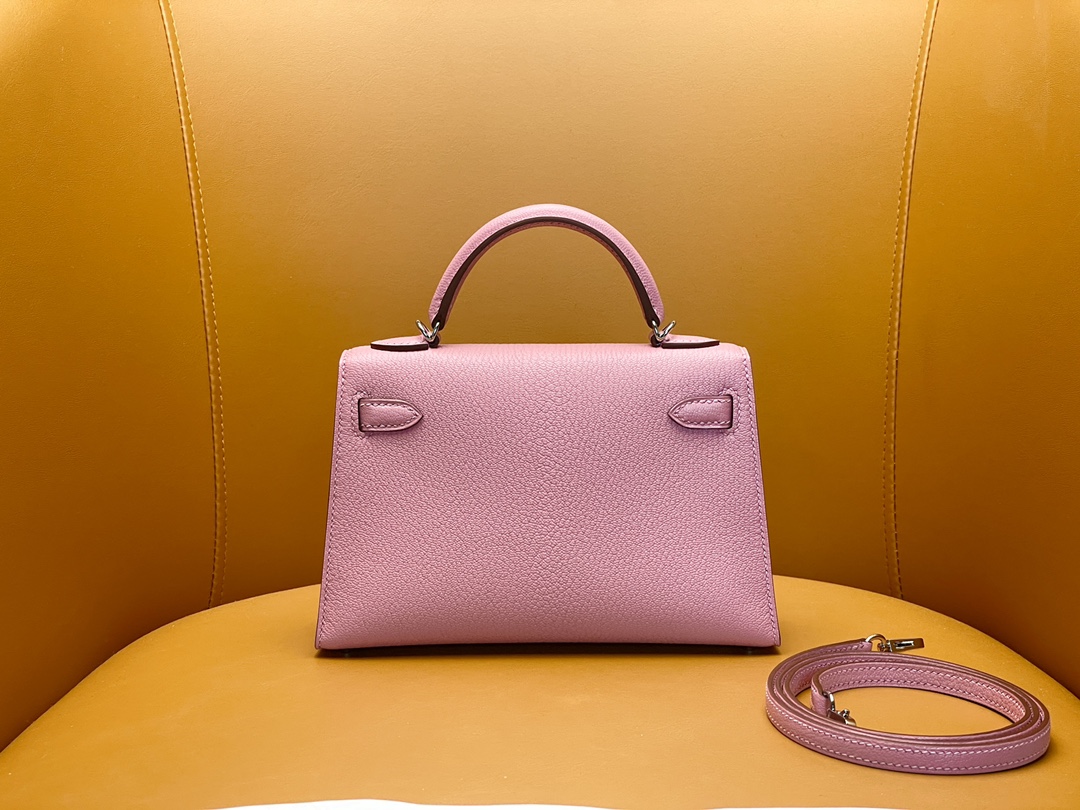 mini kelly second generation milkshake powder 1Q goat leather silver buckle