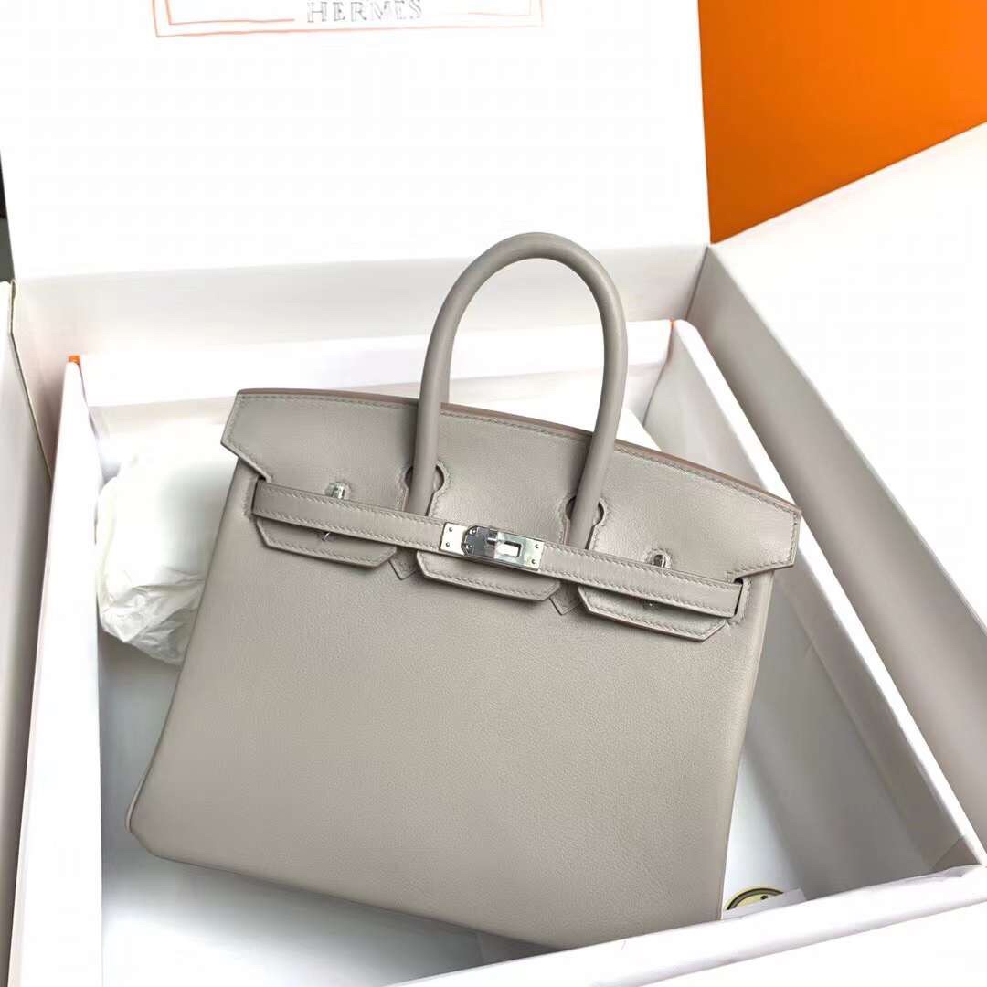 Birkin 25cm c80 pearl grey gold buckle silver buckle original swift calfskin top craftsmanship beeswax thread handmade