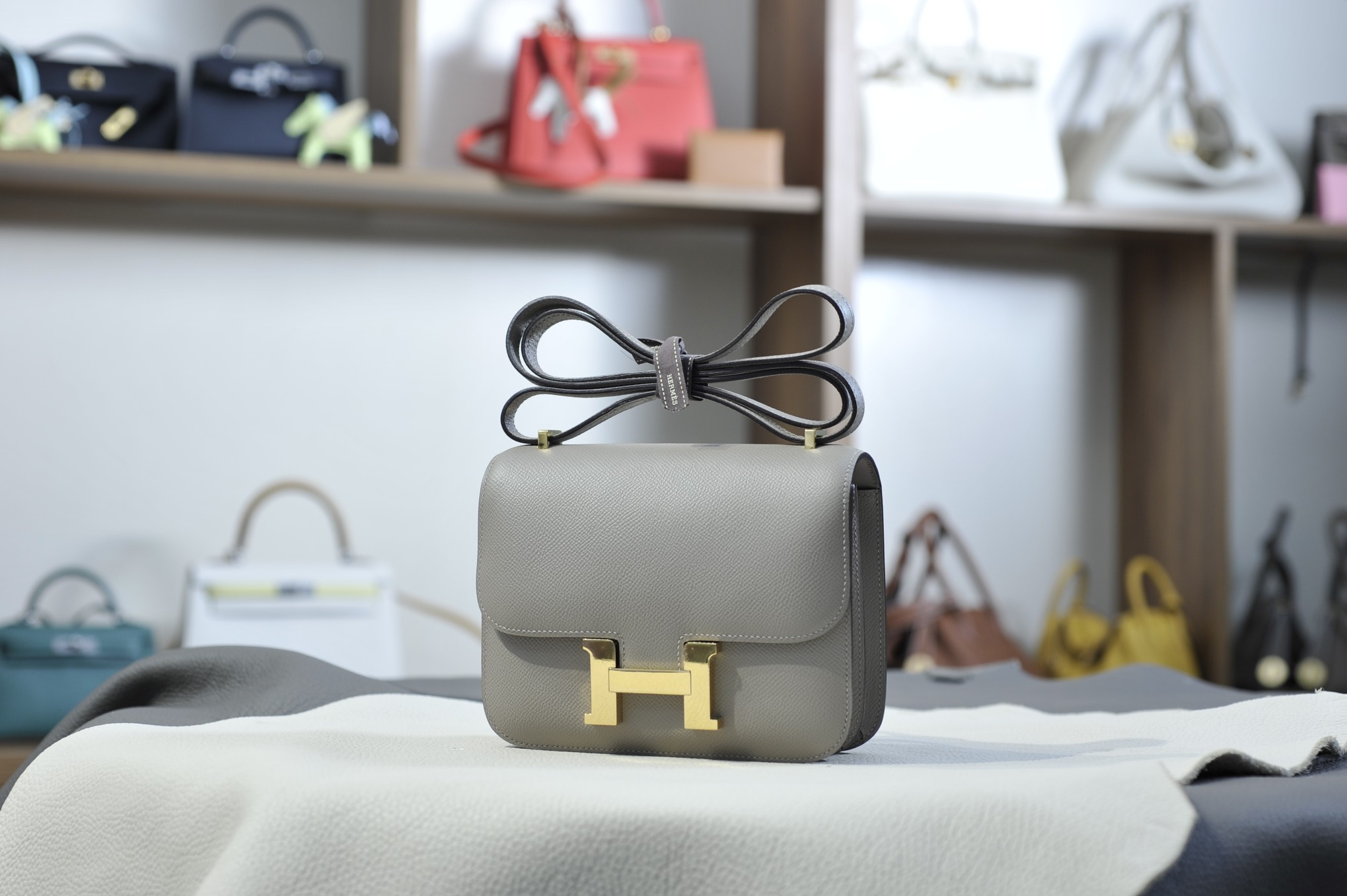 KKangkang 19 asphalt gray gold buckle epsom leather