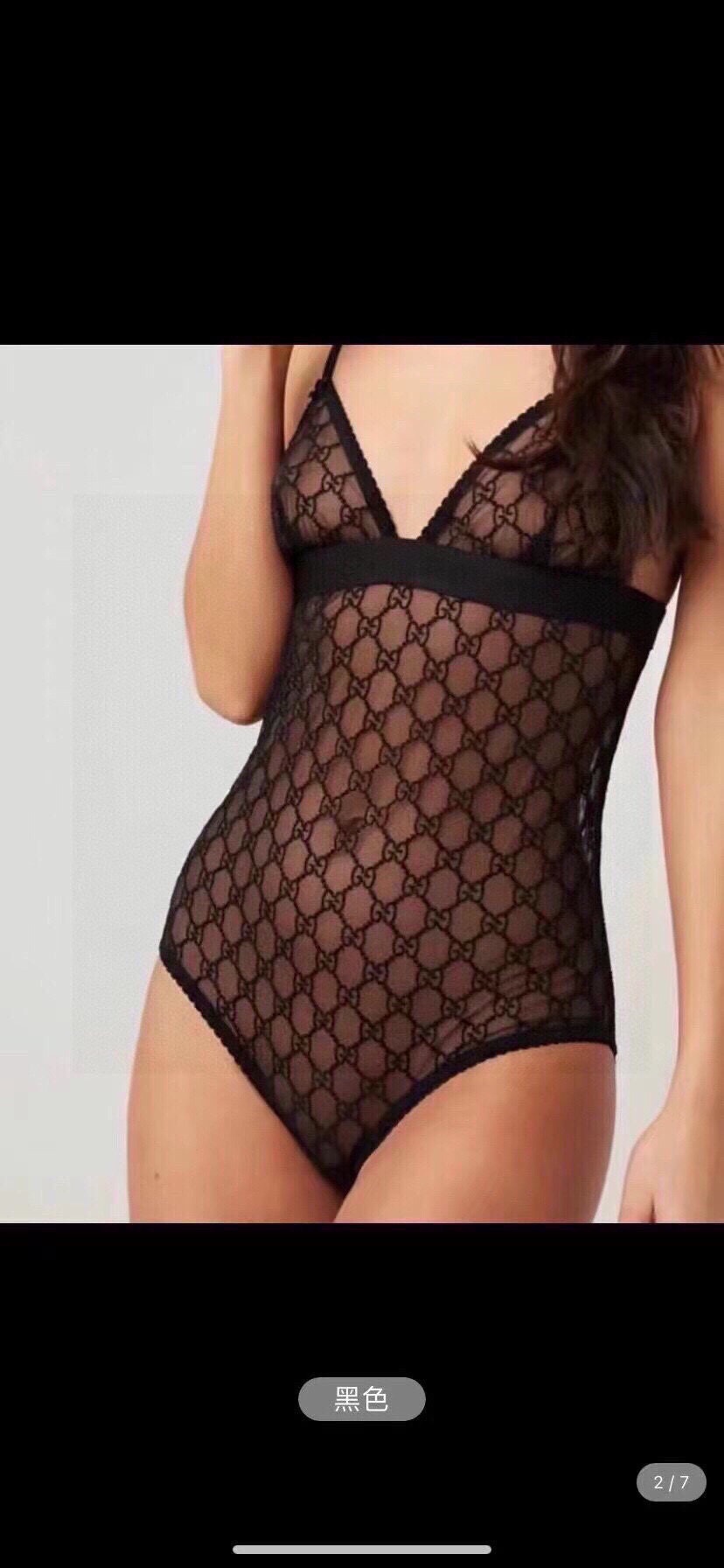 Gucci Letter Embroidered Mesh Camisole Semi-Sheer Sexy Swimsuit