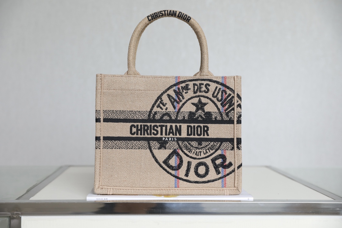 DIOR TOTE beige linen canvas