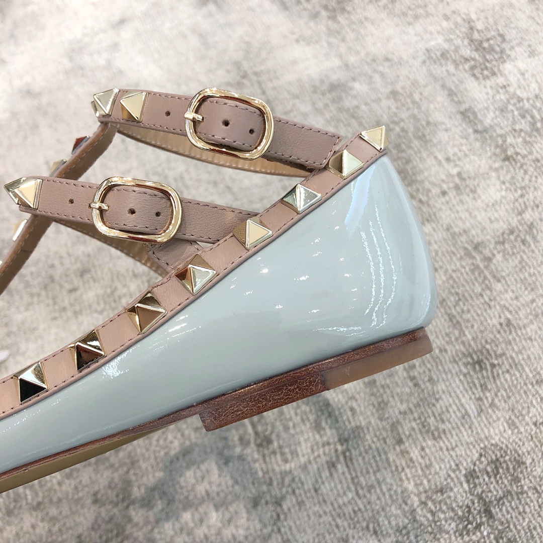 Valentino VT Collection Two Strap Flats Patent Leather Blue