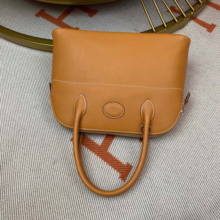 Bolide 27cm Imported original Epsom leather half hand waxed stitching golden brown silver buckle