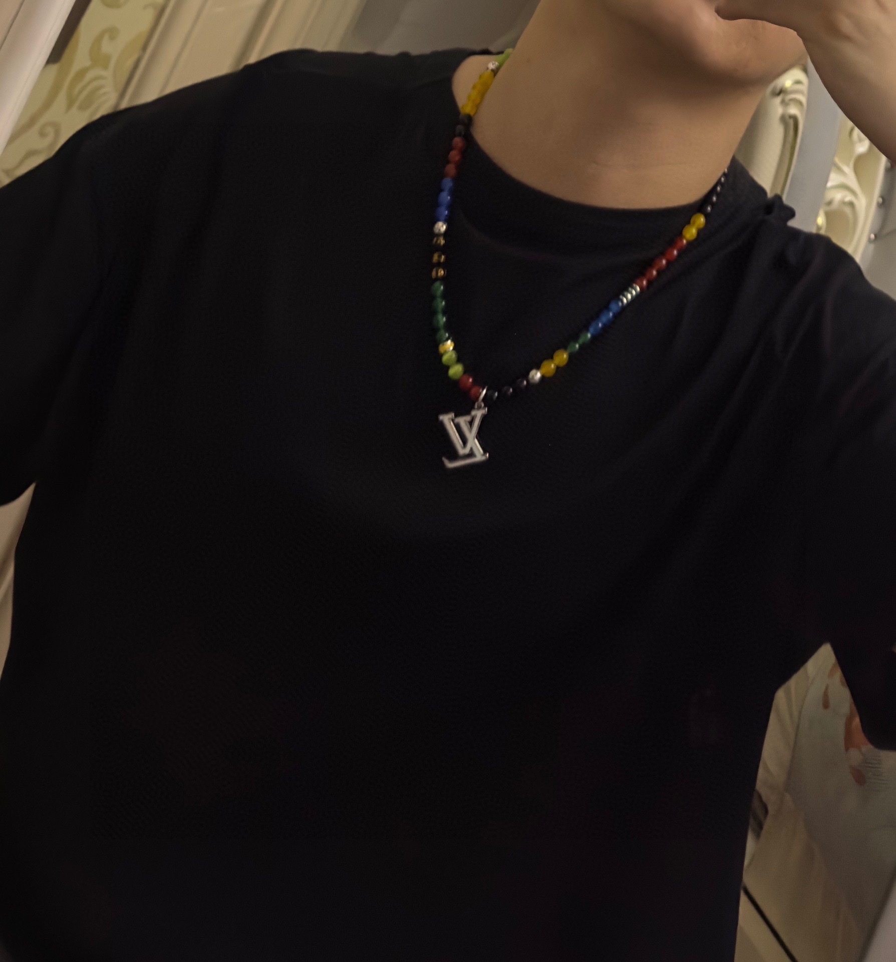 Louis Vuitton multi-element onyx thai silver style necklace couple's matching rock punk thai silver style