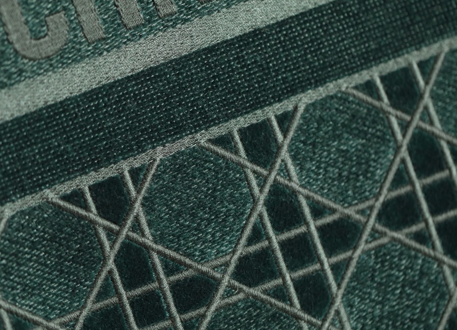 DIOR TOTE embroidered vine check pattern dark green velvet
