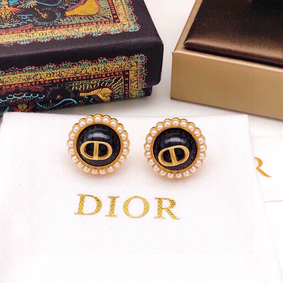 Dior Round CD Purple Bead Earrings
