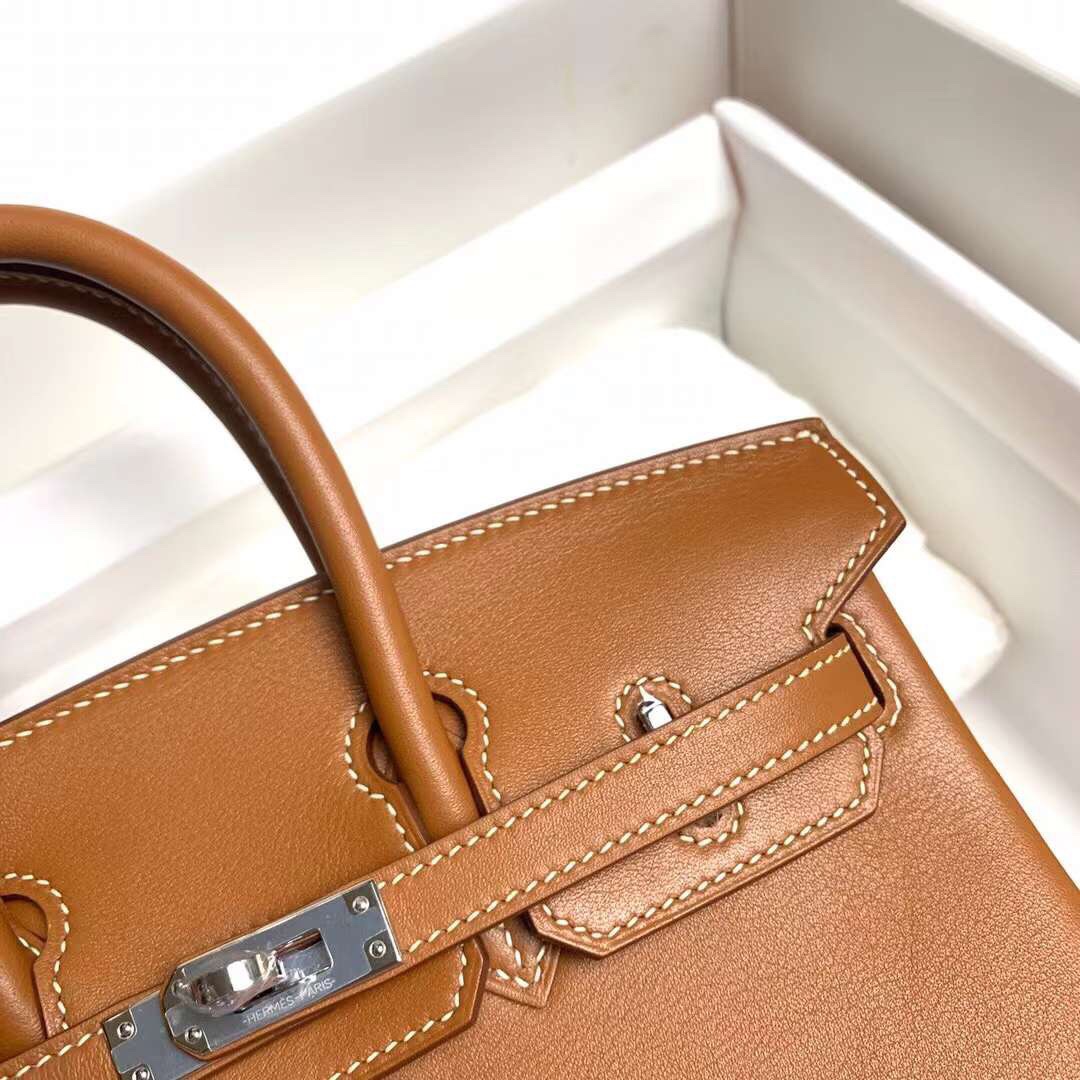 Birkin 25cm ck37 gold brown gold buckle silver buckle Original swift calfskin top craftsmanship beeswax thread handmade