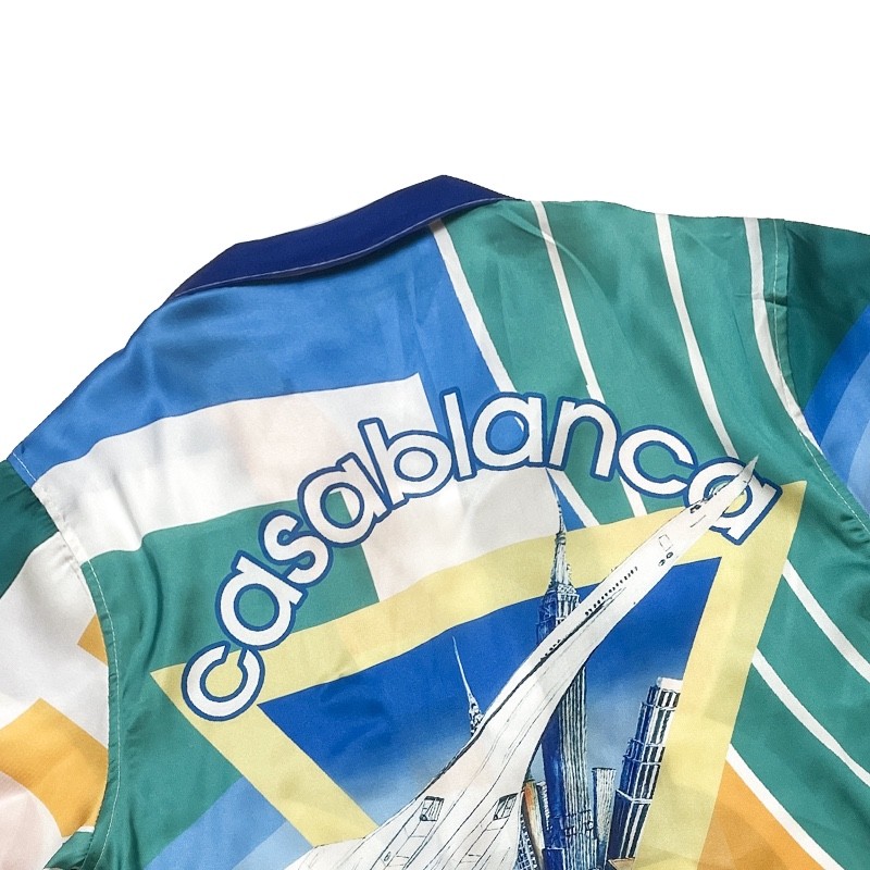 Casablanca Painted Plaid aircraft printed silk casual short-sleeved shirt