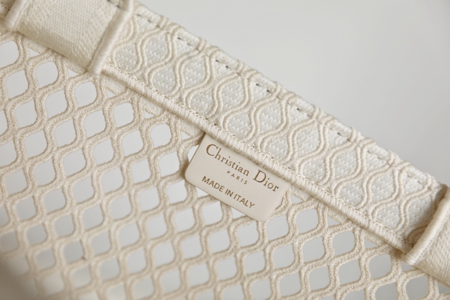 DIOR TOTE beige and white mesh fabric embroidery