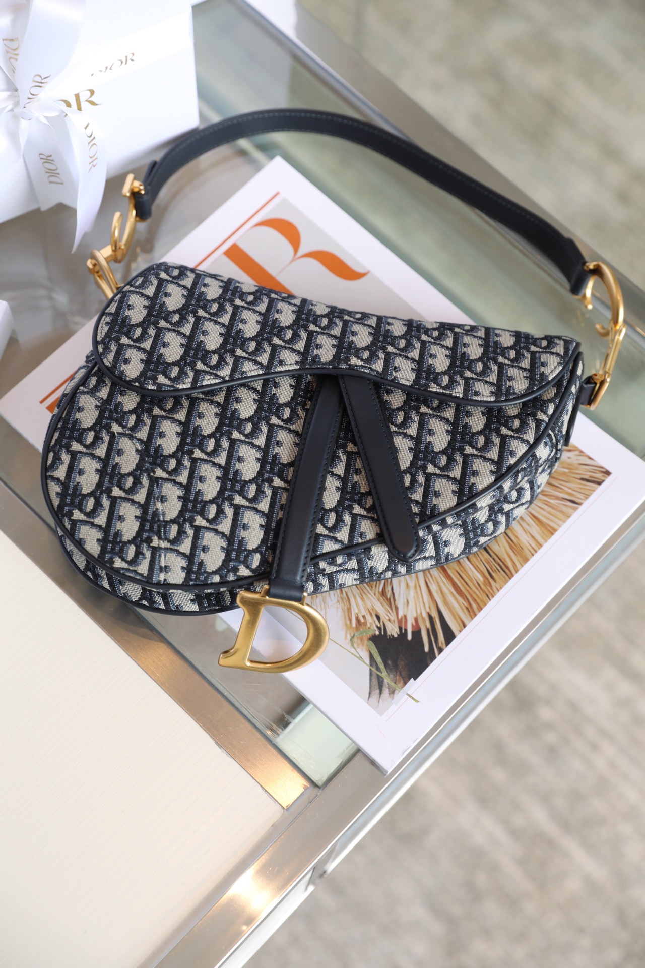 Dior Oblique Old Flower Saddle Handbag