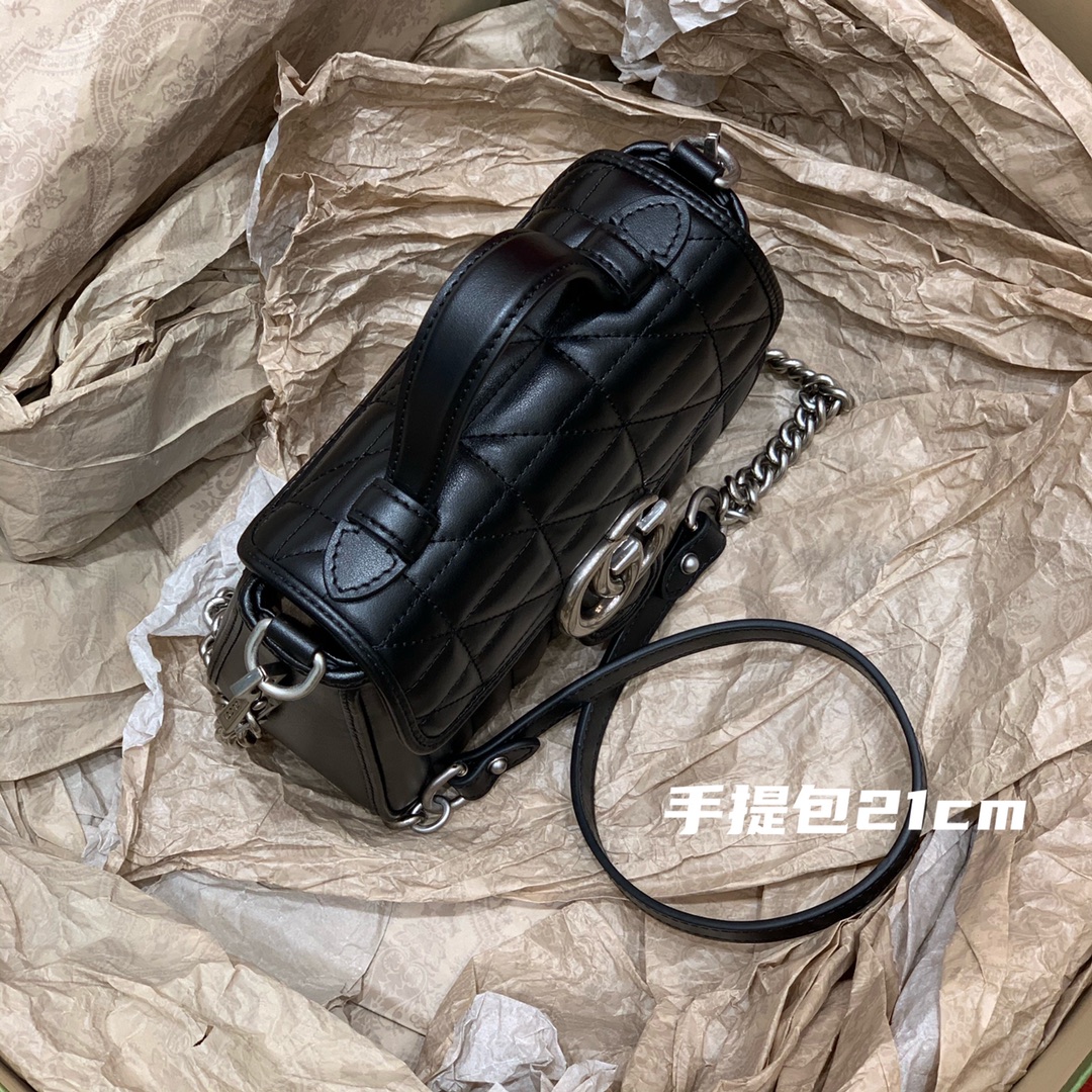 GUCCI marmont marmont geometric series (handbag black 21cm)# 583571