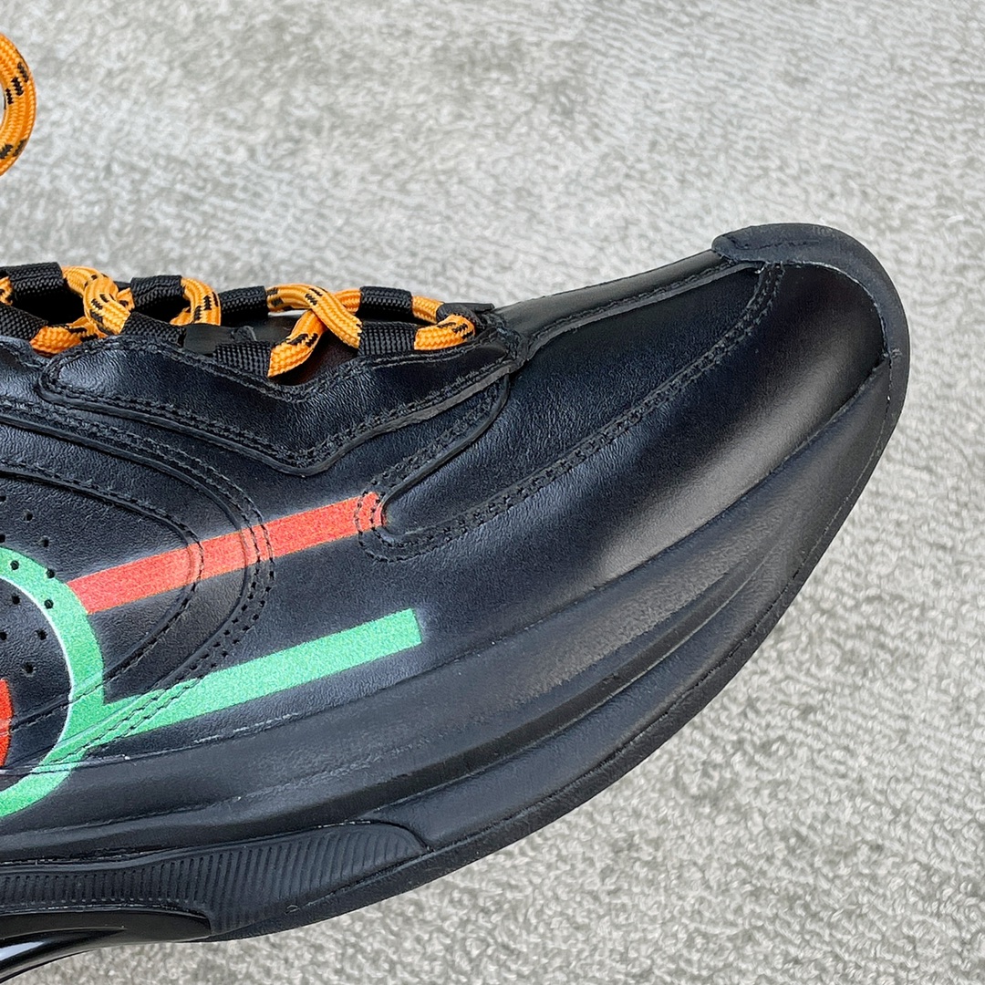 Full leather version of the Gucci RUN collection Cowhide Sheepskin running shoes Black