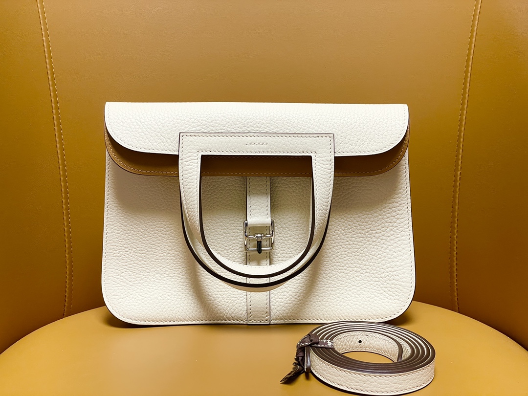 Halzan25 cream white inside spelling sesame color silver buckle TC leather