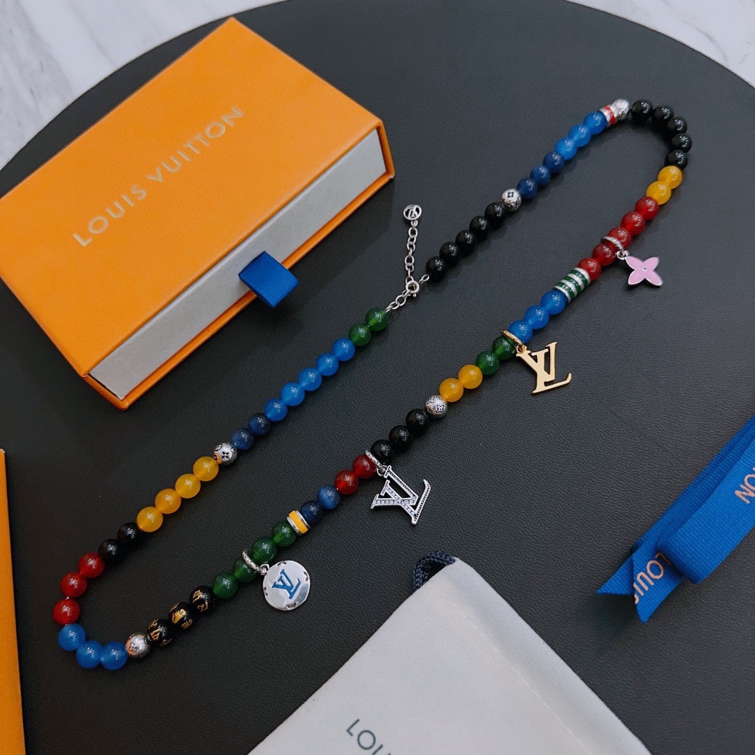 Louis Vuitton multi-element onyx thai silver style necklace couple's matching rock punk thai silver style
