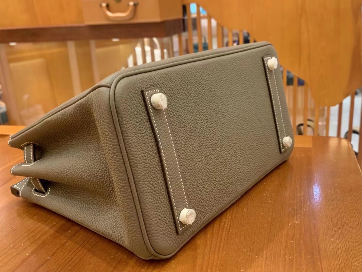 Birkin Elephant Grey Silver Buckle togo leather French original beeswax thread