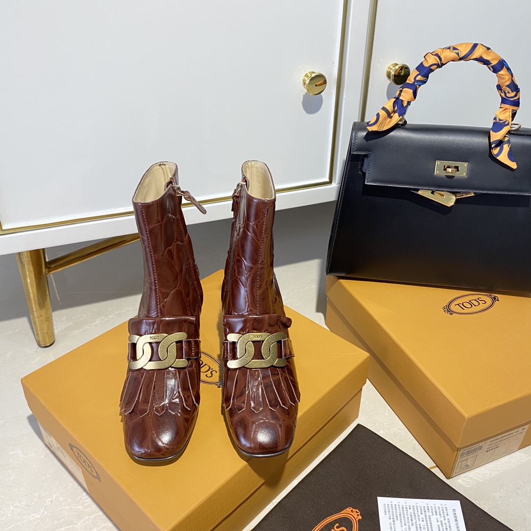 TOD'S 𝙏𝙊𝘿𝙎 Todds Thick heel short boots 2020 autumn and winter new women's shoes ladies cowhide fashion ankle boots