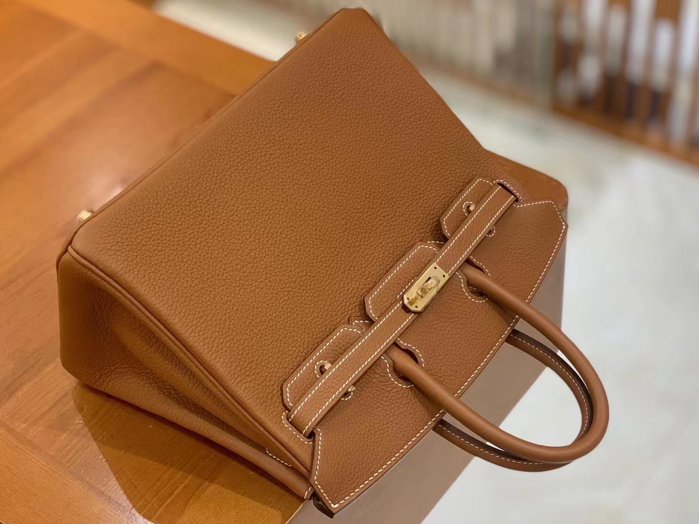 Birkin gold brown gold buckle togo France original beeswax thread