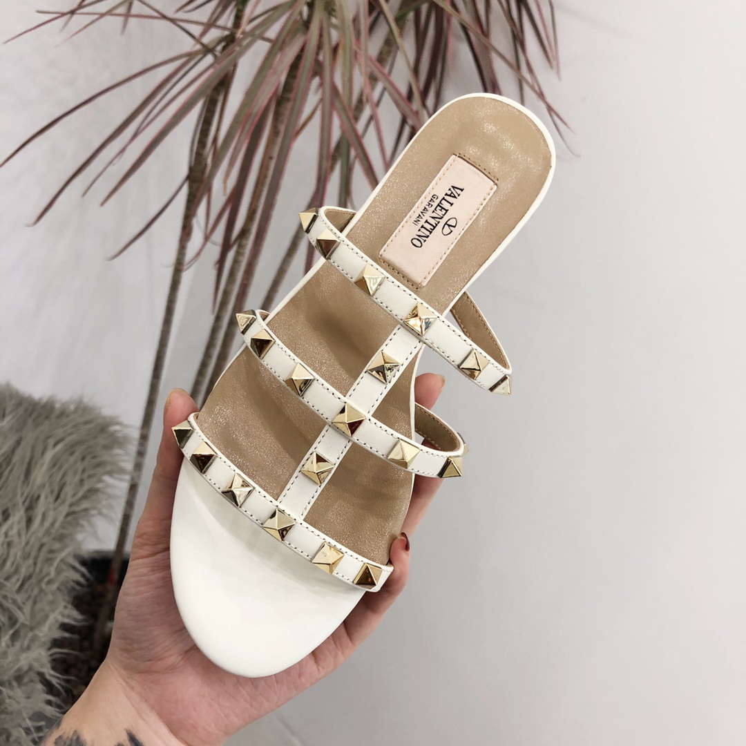 【Valentino】Valentino top version matte white 3 strap flat slippers
