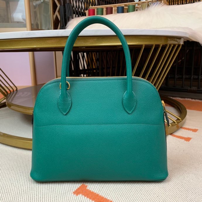 Bolide 27cm Imported original Epsom leather half hand waxed stitching peacock green silver buckle