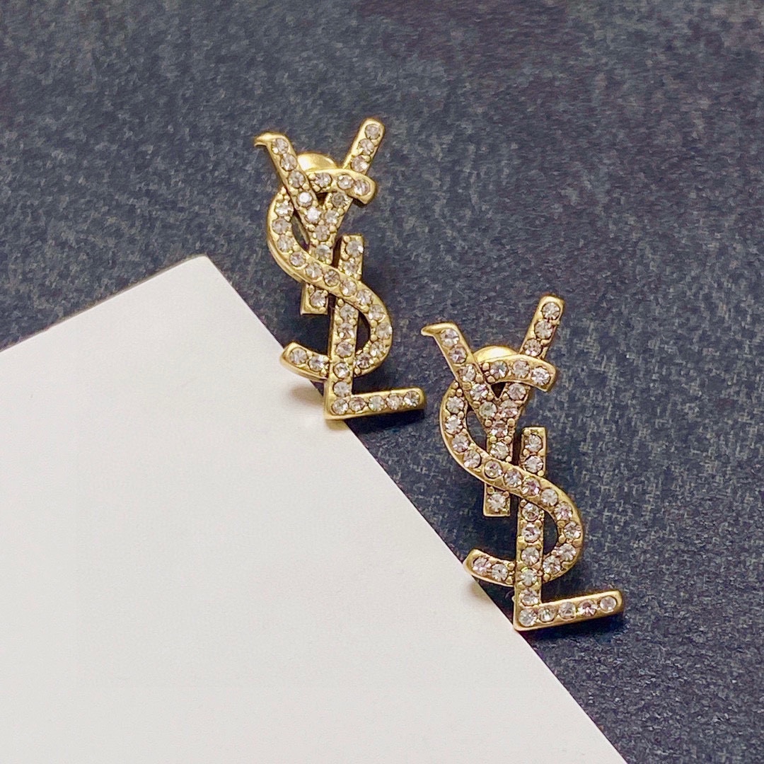 Saint Laurent YSL stud earrings with full diamonds