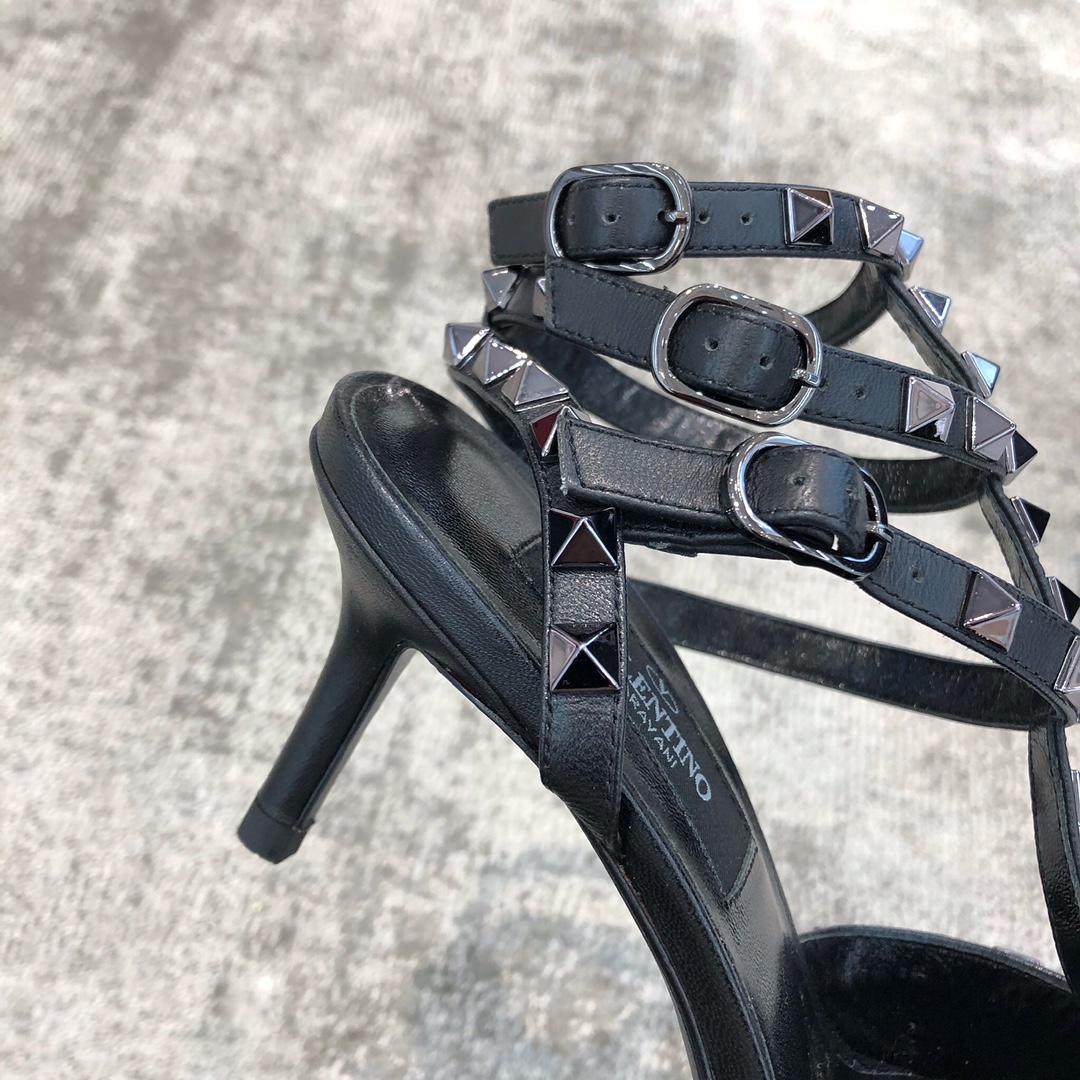 Valentino VT Collection Triple Strap Mid Heel 6.5cm Black