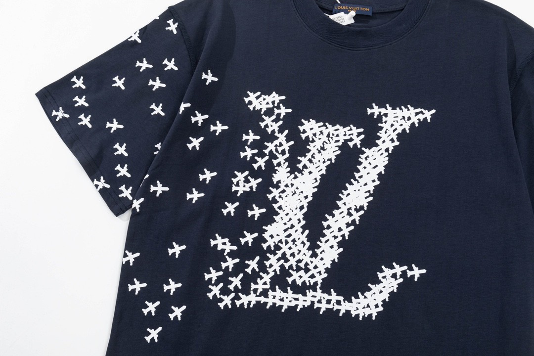 Louis Vuitton 23ss small plane full print pattern gold classic T-shirt