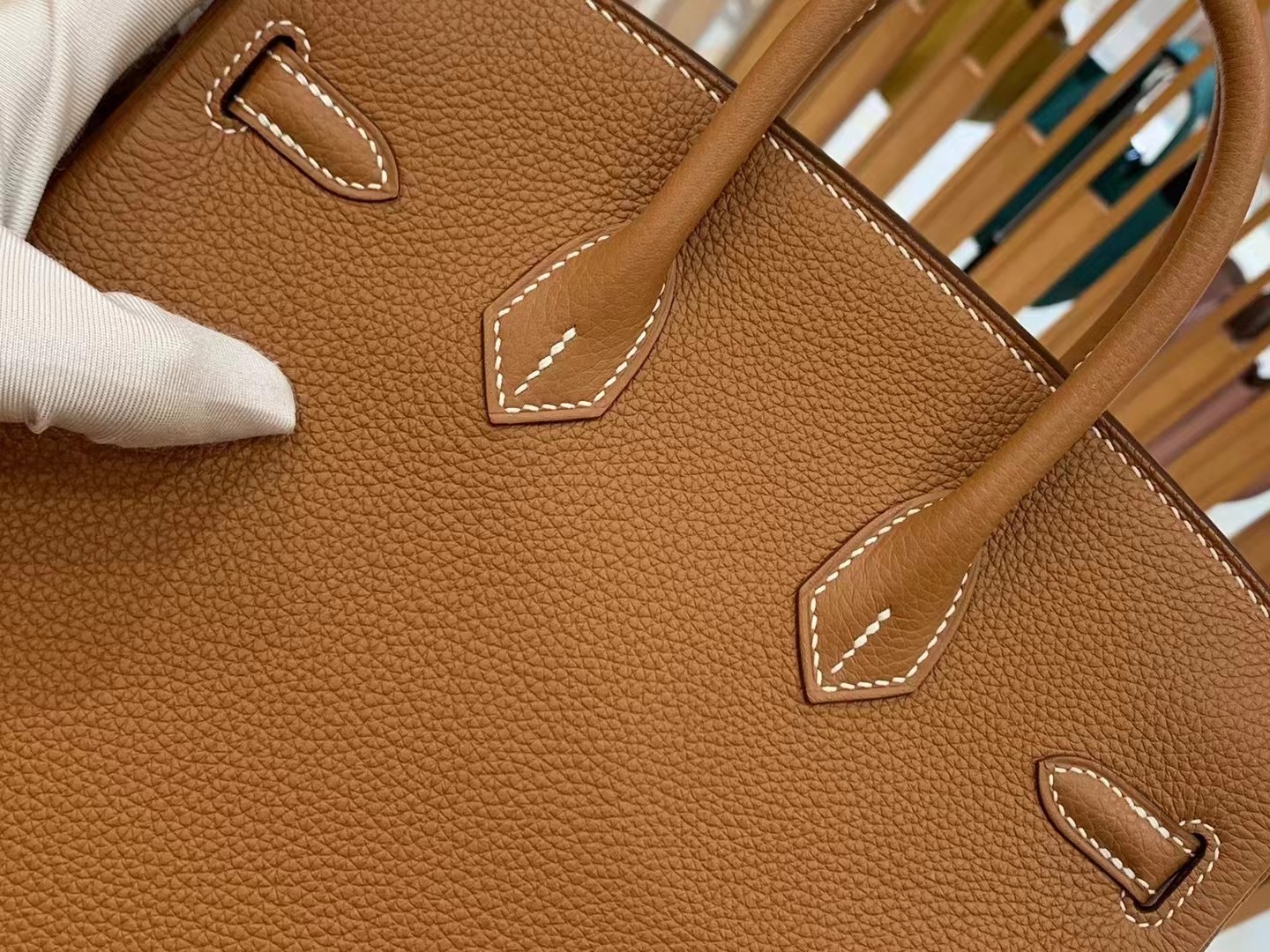 Birkin gold brown gold buckle togo France original beeswax thread