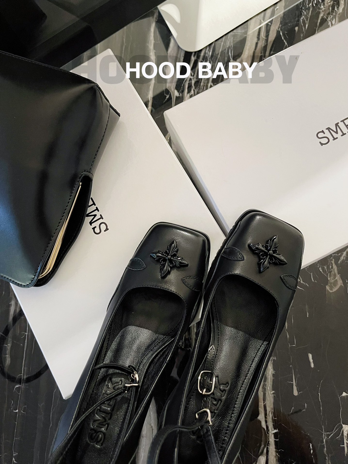 𝐒𝐌𝐅𝐊 ｜𝟐𝟎𝟐𝟐/𝐒𝐒 𝐧𝐞𝐰 SMFK New SM Cross Flower Series Chunky Heel Mary Jane Square Toe Sandals