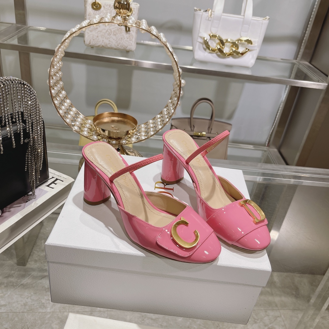 DIOR summer new bag toe chunky sandals high heel model 7.5cm Rose