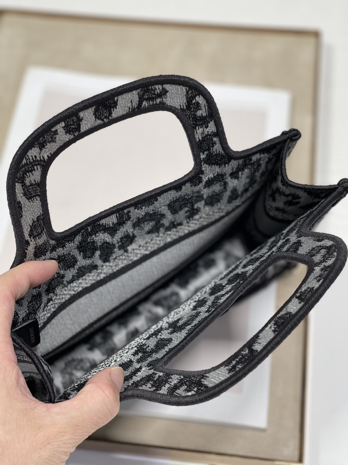 Dior Book Tote Grey Leopard Mini