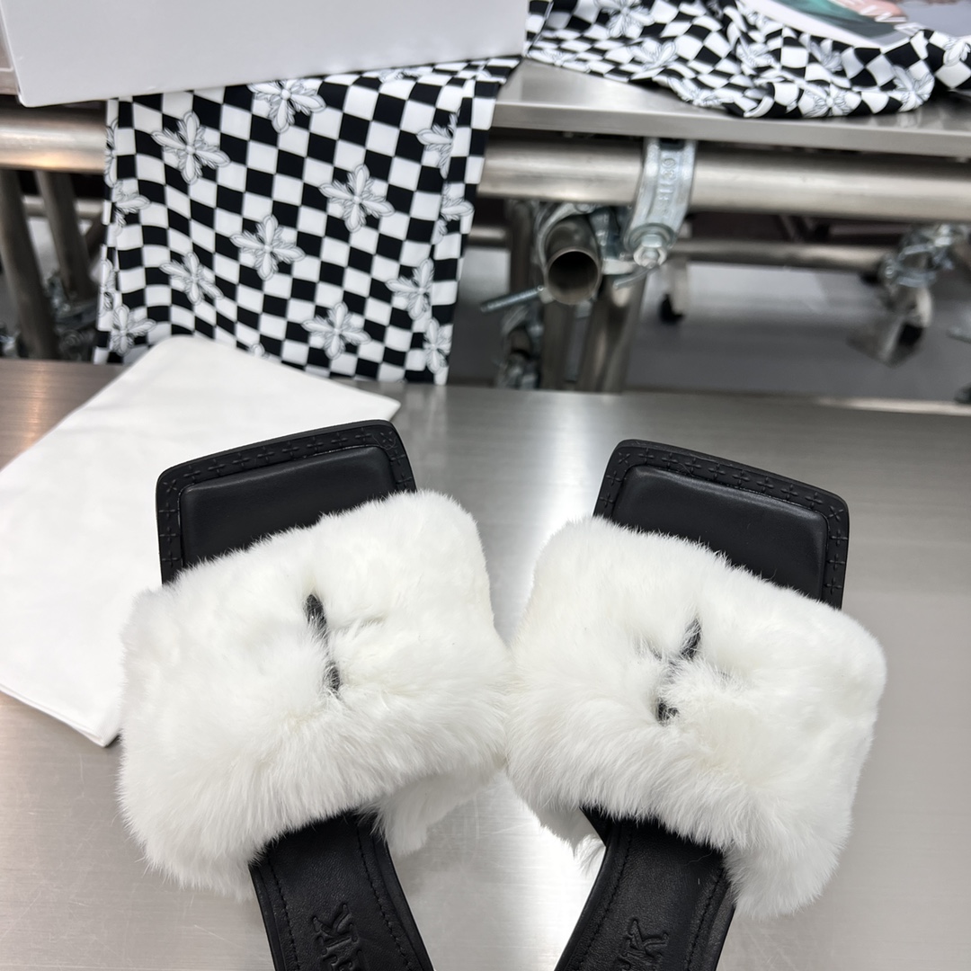 𝐒𝐌𝐅𝐊 ｜𝟐𝟎𝟐𝟐/𝐒𝐒 𝐧𝐞𝐰 SMFK 2022 Cross Flower First One Strap Thin Heel Cross Otter Rabbit Fur Sandals