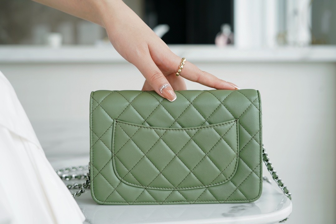 CHANEL 𝑾𝒐𝒄 Hairy Bag Entry Classic 𝑾𝒐𝒄𝒄𝑾𝒐𝒄 (Magnetic Closure) (Lambskin) Matcha Green